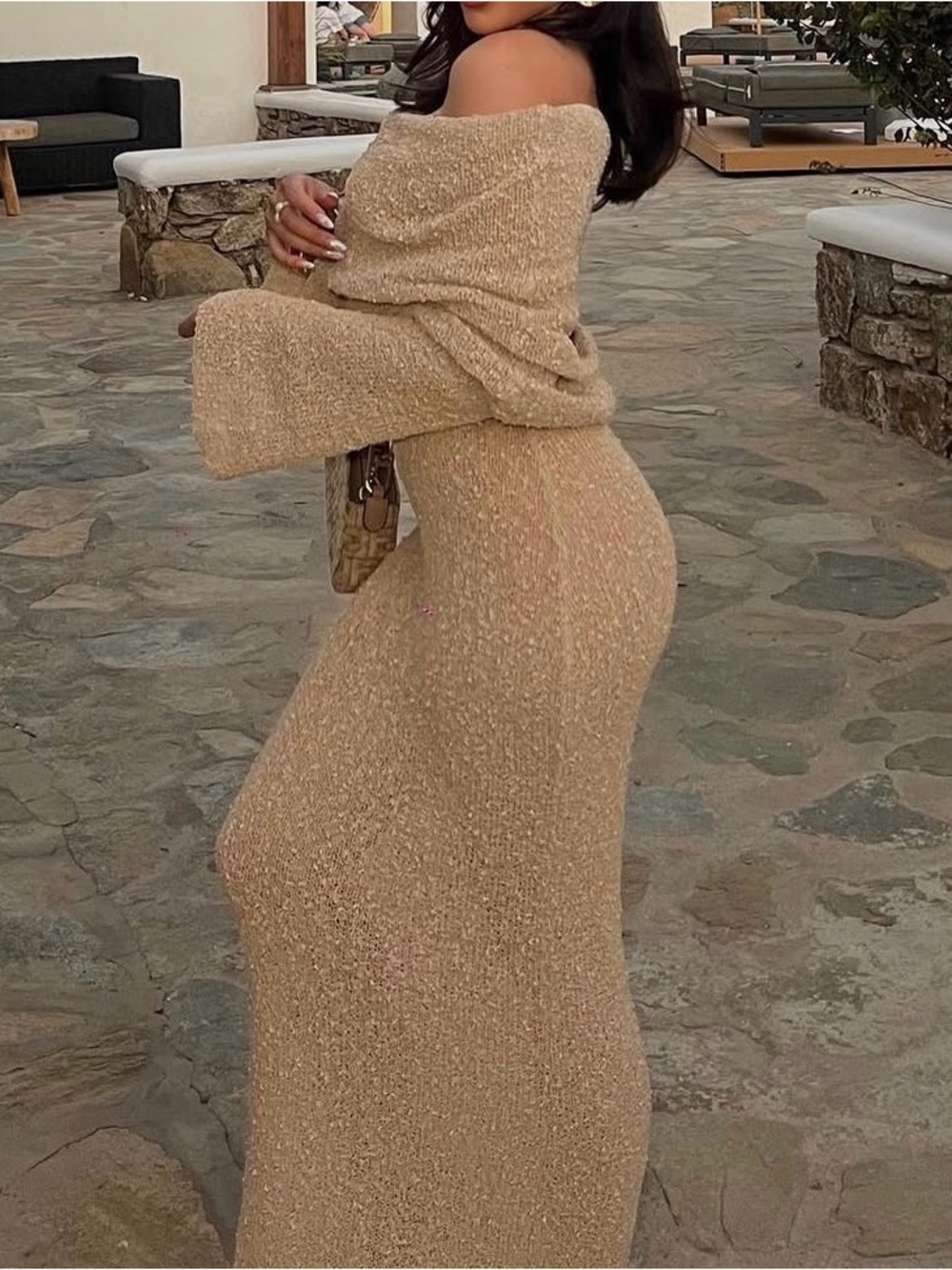 Marisol Off Shoulder Boucle Maxi Dress